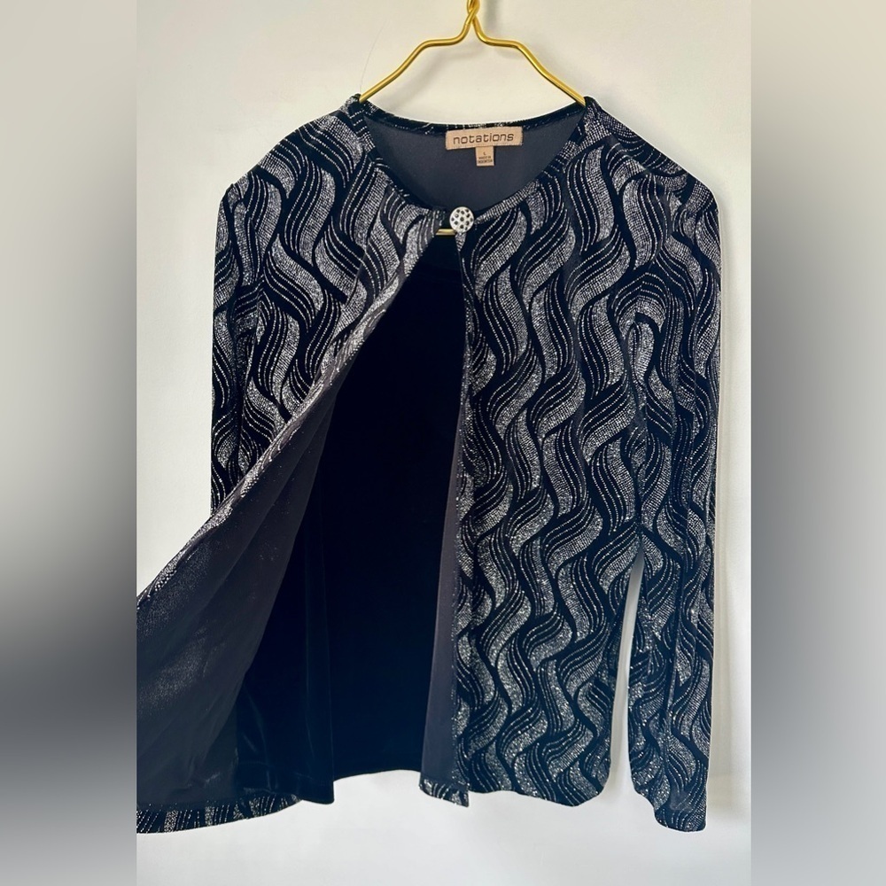 Vintage Notations Black Silver Velour Sparkle Layered Look Blouse Top Women’s L - Picture 4 of 10